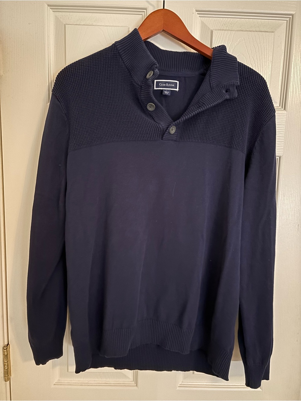 Club Room Men's Navy V-Neck Button Shawl Pullover Sweater